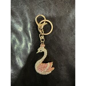 Sparkling Swan Keychain Rhinestone Crown Gold Tone Charm‎ Bag Accessory